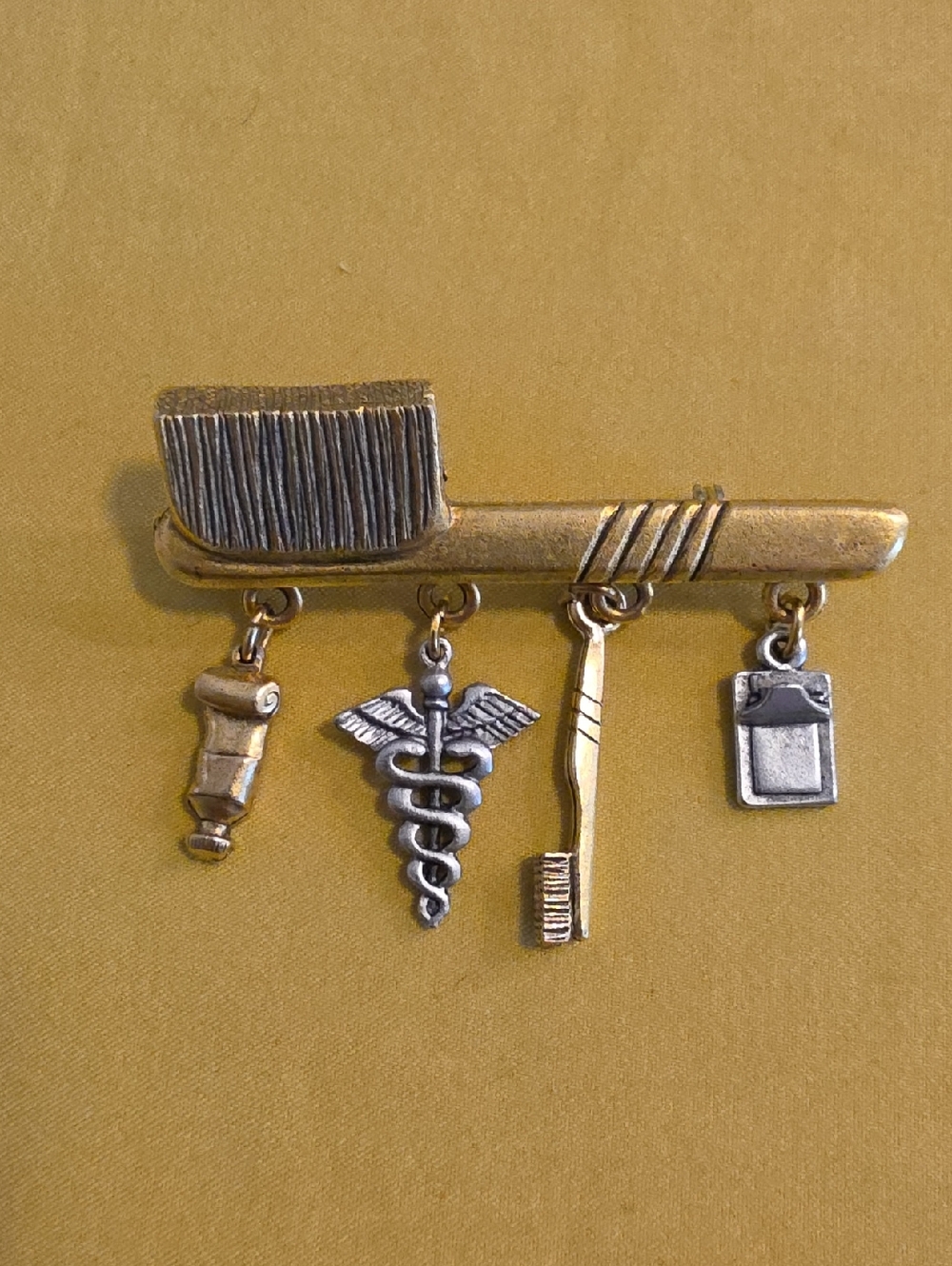 Vintage Jonette Jewelry Dentist / Dental Hygienist Themed Brooch - "Artifacts"